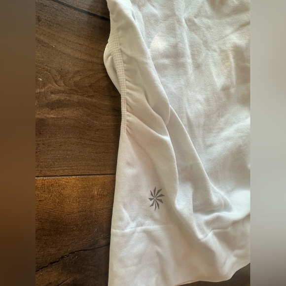 ✅ Athleta Racerback Tank Top S – White & Gray Space-Dye – Longline Cinched Hem - Picture 2 of 6